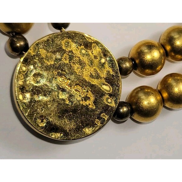 VTG LCI  Liz Claiborne 1980s Necklace Matte Gold Toned Beaded W/ Center Cabachon - Picture 8 of 9